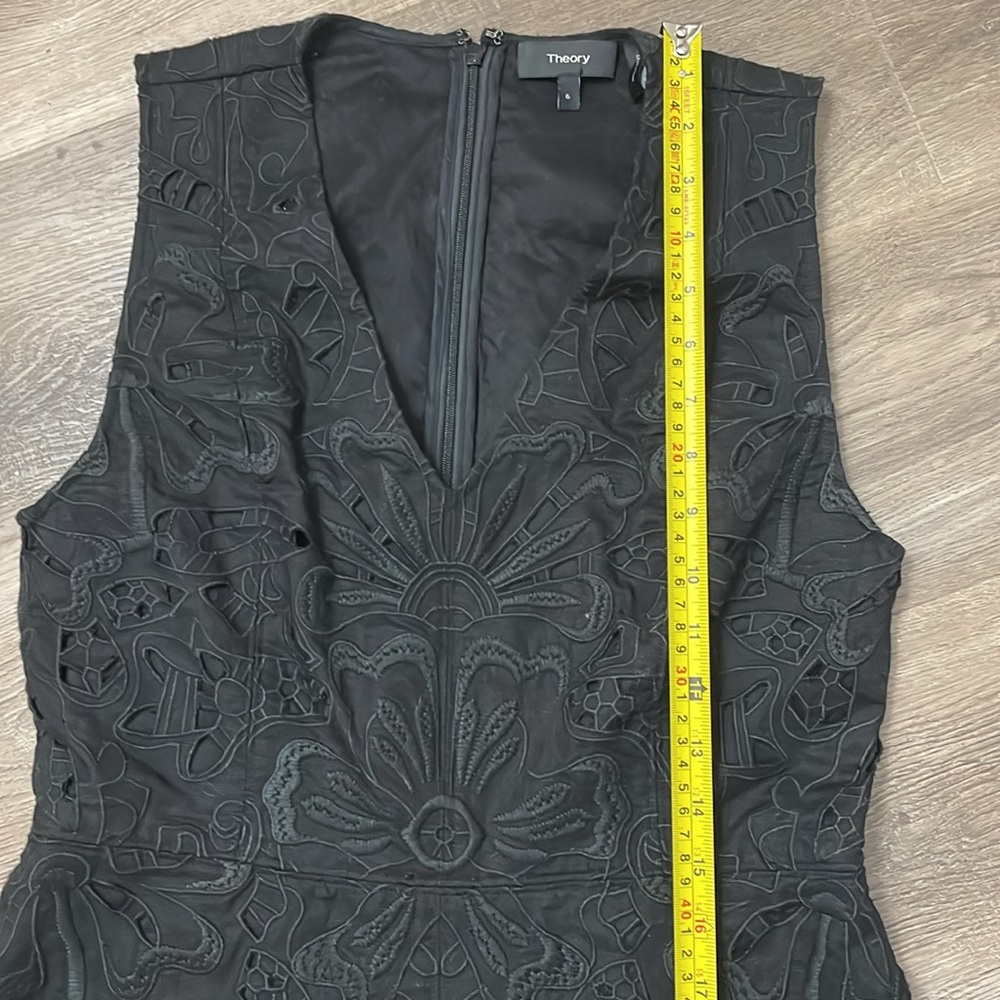 Theory Eyelet Linen Cotton Dress Little Black Summer Dress Size 6 Embroidered - Picture 9 of 14